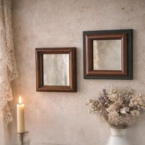 Vintage Wood Mirror Bundle – Set of 2 Rustic Square Mirrors